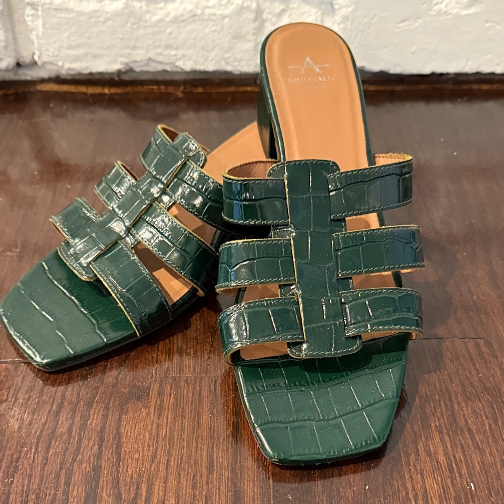 Aquatalia Green Croc-Embossed Women's Sandals Leather 39.5
